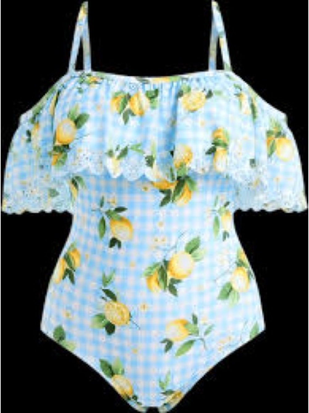 Blue Gingham Lemon One-Piece Swimsuit